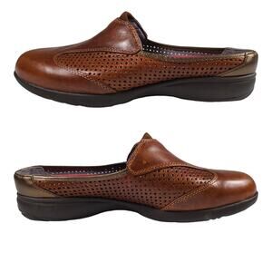 Aravon Brown Leather Jada Slip On Mules Shoes Womens 7 D